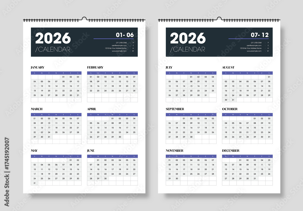 Modern Minimal 2026 Wall Calendar Template for Corporate Branding Use ...
