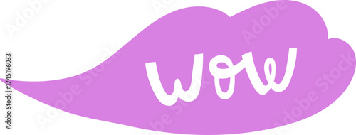 Word wow on purple speech bubble expressing surprise