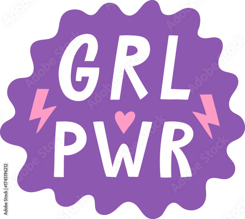 GRL PWR text on a purple sticker with lightning