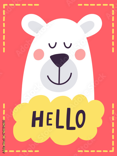 Cute cartoon polar bear saying hello greeting card