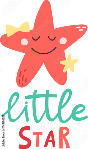 Cute cartoon starfish character saying little star