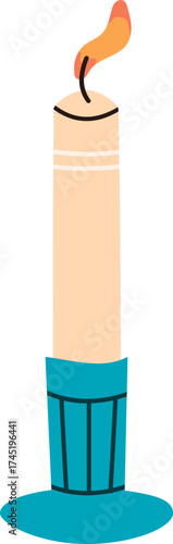 Candle artwork with burning flame in holder