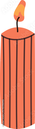 Burning striped candle with lit flame illustration