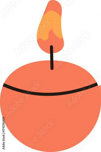 Round burning candle with a simple orange flame