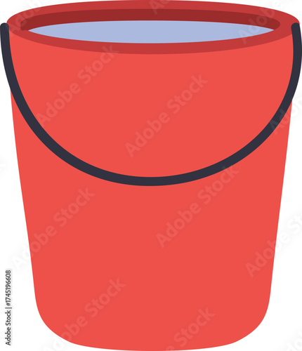Red bucket full of water for cleaning or gardening