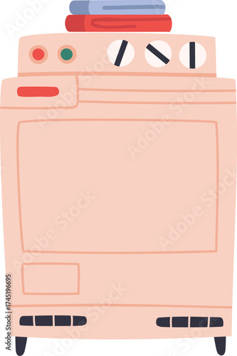 Washing machine with stacked clean clothes everyday chore