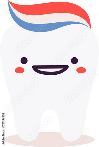 Happy cartoon tooth with toothpaste promoting dental hygiene