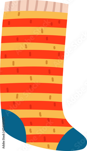 Colorful striped sock vector illustration for clothing design