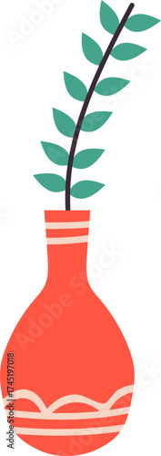 Decorative terracotta vase holding simple green plant illustration