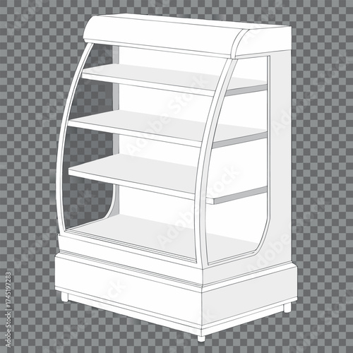 Clean photorealistic 3d render of an empty white display refrigerator unit vector