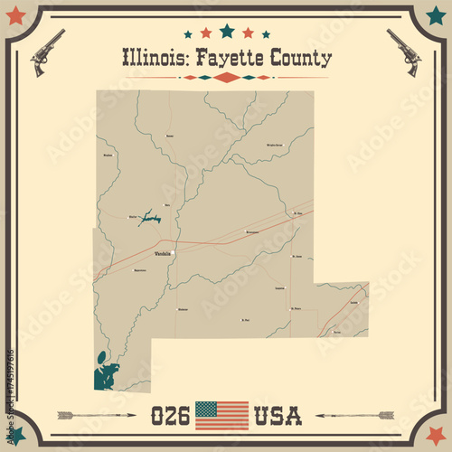 Large and accurate map of Fayette County, Illinois, USA with vintage colors.