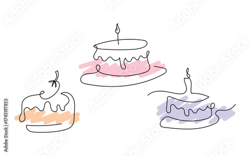 Sweet Cake Illustration, Cute Birthday Sketch, Minimal Dessert Art
