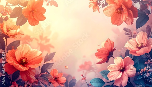 Watercolor-style vibrant flowers in shades of orange and pink
