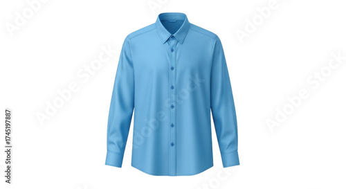 Isolated long-sleeved blue dress shirt, button down, formal, professional clothing style