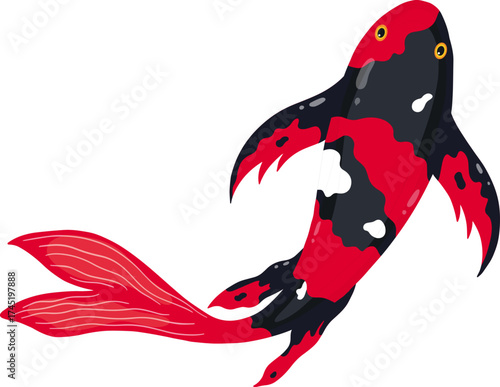 Koi fish swimming, Japanese culture symbol illustration
