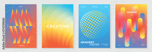 Abstract colorful gradient vector poster set with geometric shapes vertical background for advertising, marketing, and product promotion design