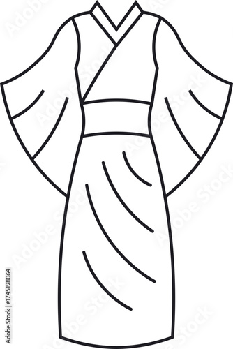 Traditional Japanese kimono clothing line art vector icon