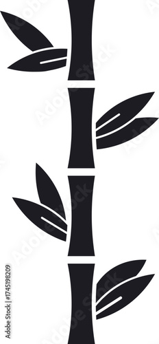 Bamboo stem with leaves silhouette black icon