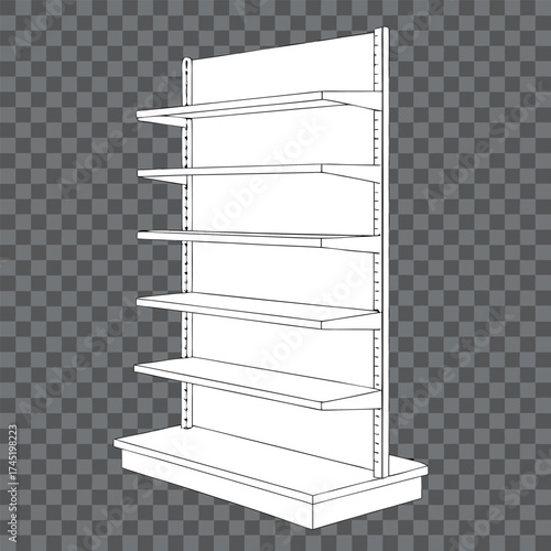 Minimalist 3d render of a wall-mounted retail display shelf system with multiple tiers vector