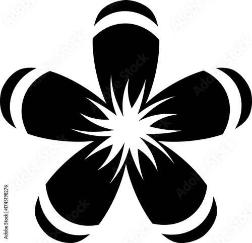 Black and white blooming flower silhouette vector icon design