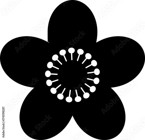 Stylized plum blossom flower black silhouette icon