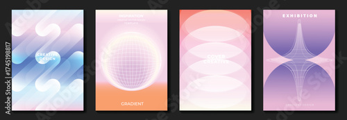 Abstract gradient vector background set with geometric shapes and pastel colors for creative poster, cover, advertising, and product promotion design.