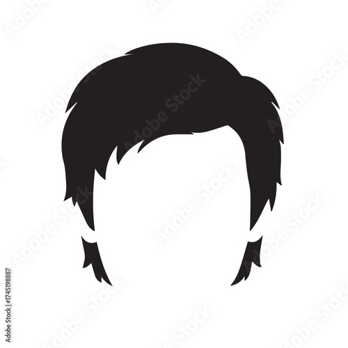 Simple minimal black male hair silhouette front view on white background