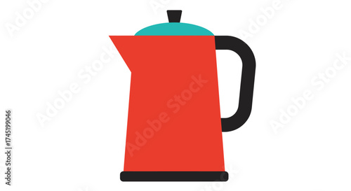 Simple illustration of a red coffee pot with a teal colored lid
