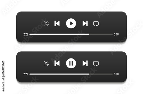 Music Player User Interface. Audio Media Player Widget with Buttons and Song Duration Bar. Modern UI Design Element for Music App Design. Vector illustration