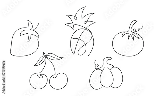 Simple Fruit Sketch, Minimal Fruit Outline, Line Art Fruits