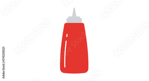Simple illustration of a red ketchup bottle with a white dispensing cap