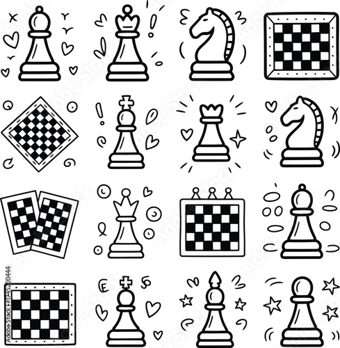 Doodle chess pieces and boards for strategic game design and creative projects