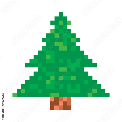 Pixelated Christmas tree icon on a white background.