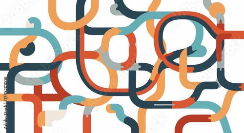 Abstract colorful lines and shapes creating a complex network of pathways and connections.