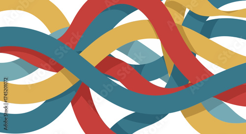 Abstract colorful ribbons intertwine creating a dynamic visual composition.