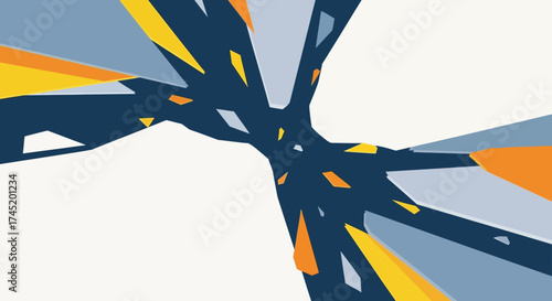 Abstract geometric shapes composition with dynamic lines and vibrant colors.