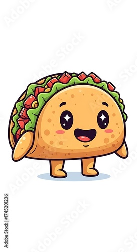 Adorable Taco Character with Sparkling Eyes and a Cheerful Smile.