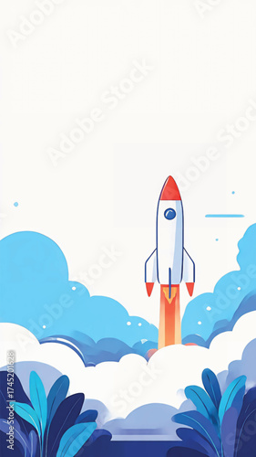 Dynamic rocket launch symbolizing breakthrough innovation and the start of a successful new venture, reaching for the stars with ambition