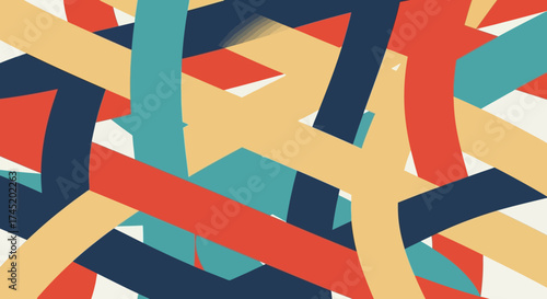 Colorful abstract ribbons create a dynamic and visually engaging composition with overlapping lines.