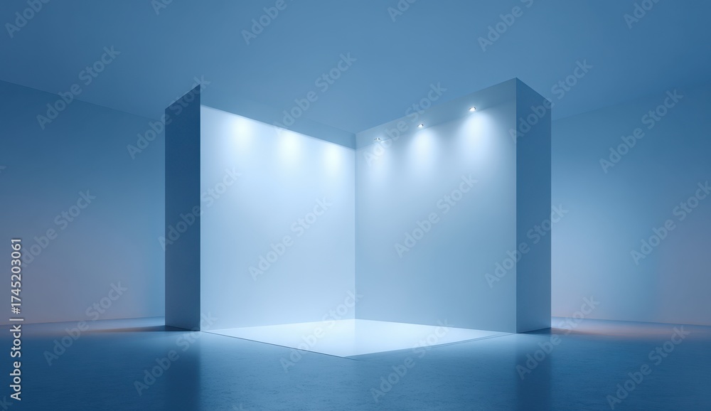 Fototapeta premium Empty Modern Stage with Bright Overhead Spotlights and Minimalist Design