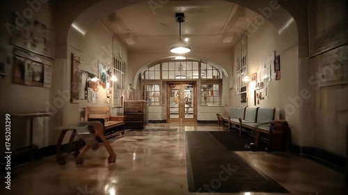 Wallpaper Mural Long hallway interior with arched doorway architectural details and reflections Torontodigital.ca