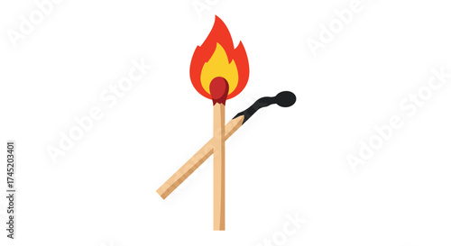 A brightly colored illustration of a burning match and its unlit counterpart