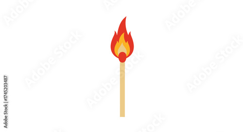 A brightly colored cartoon illustration of a burning wooden matchstick