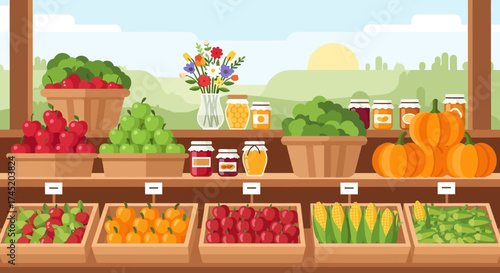 Fresh produce display at a farmers market showcasing various fruits and vegetables.