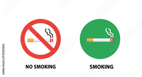 No smoking and smoking allowed signs with cigarette illustrations displayed