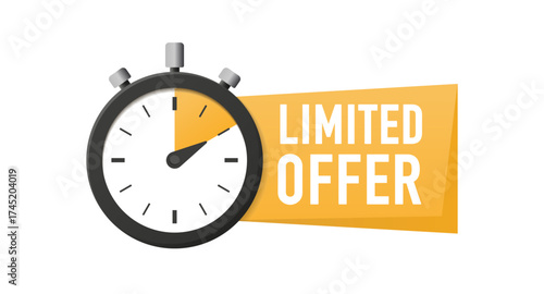 Limited time offer high quality design. Alarm clock icon. Last minute chance sign business concept. Last offer label. Countdown of time for special offer. Vector illustration