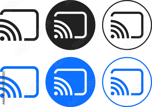 cast, screenshot icon set. smart device interfaces. rectangle with wireless signal.  Wireless connection symbol. Screencast sign symbol
