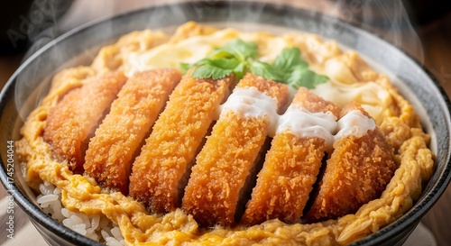 Katsudon - Japanese Pork Cutlet Rice Bowl with Egg and Sauce.