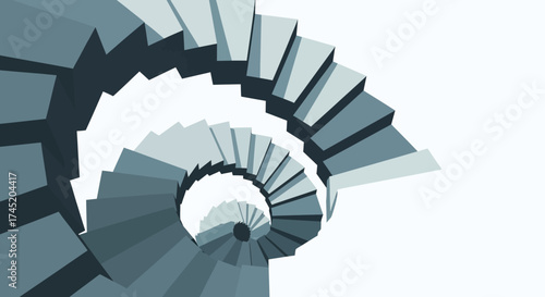 Spiral staircase design with geometric shapes and architectural details.