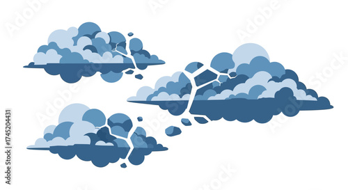 Three stylized clouds in shades of blue against a white background.